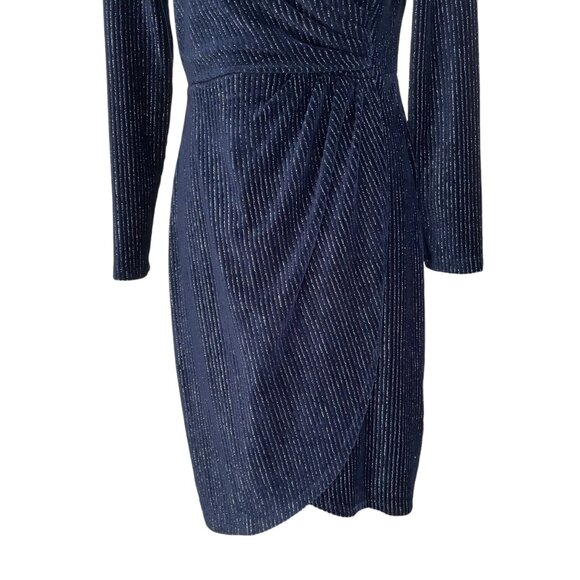 Julia Jordan Navy Glitter Wrap Dress Sz 8 Long Sleeve Sparkle Bodycon Cocktail - Picture 9 of 12